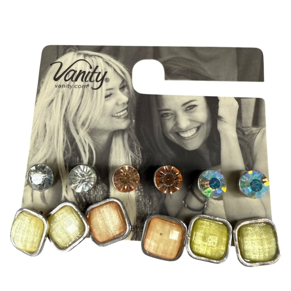 Vanity Multi-Color Stud Earrings Set Of 6 Pair Pierced Post Casual Collection